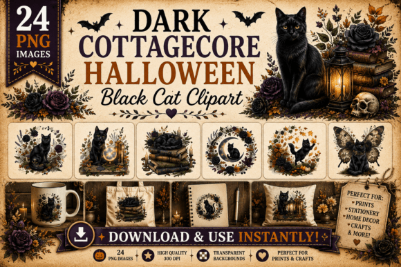Download Dark Cottagecore Halloween Black Cat - Black cat Collection