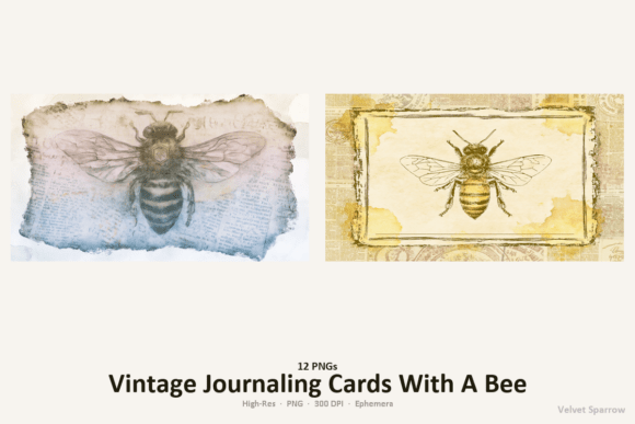 Download Vintage Journaling Cards with a Bee - Journaling Collection